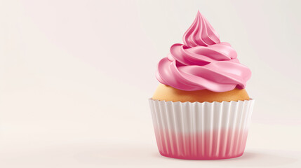 Delight in this beautifully crafted cupcake featuring soft, fluffy pink frosting atop golden cake base. Perfect for celebrations or sweet treat!
