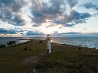 Landscape on the Baltic Sea coast, Neeme lighthouse during a storm on a summer evening, photo view...