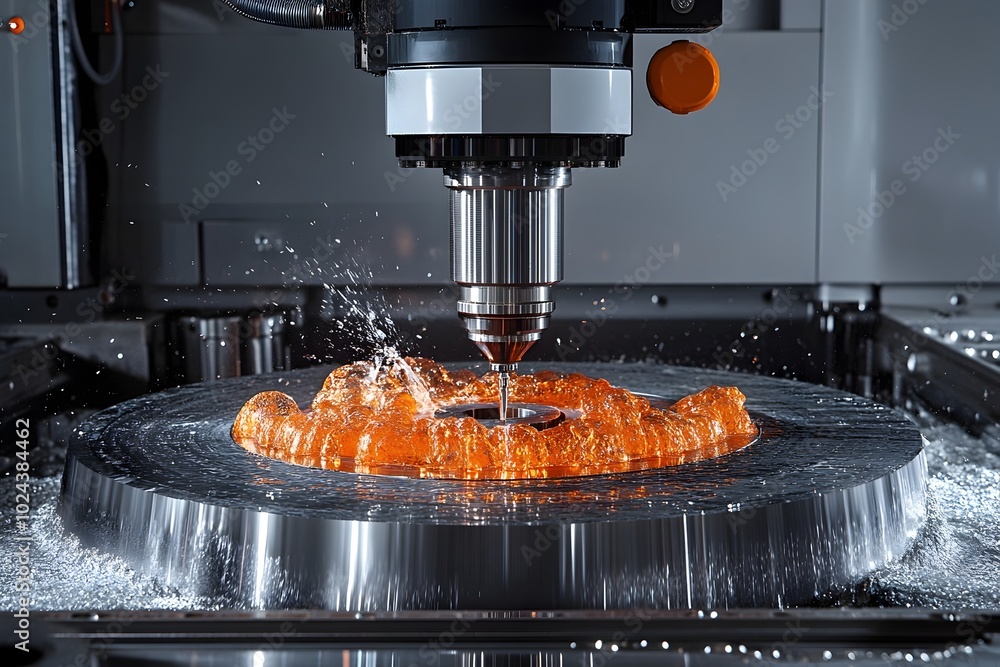 Poster advanced cnc milling machine in action showcasing precision and modern manufacturing technology