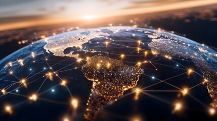 Digital globe with interconnected nodes and lines representing the global network digital infrastructure