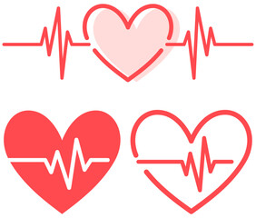心電図のリズムと、ハートのイラストセット