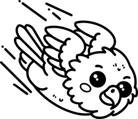 cartoon eagle diving through the sky, hand-drawn in line art style. Vector illustration, isolated and perfect for kid's designs, playful projects, and nature-themed creations.