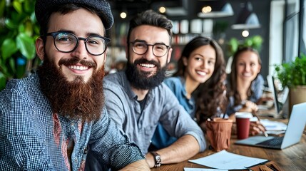 Obraz premium Diverse group of entrepreneurs collaborating on business strategies and ideas in a contemporary coworking office environment