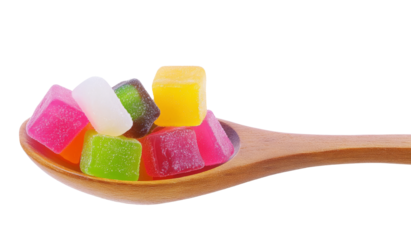 High-Quality PNG of elly sweet, flavor fruit, candy dessert colorful in spoon Isolated on White Background – High Resolution