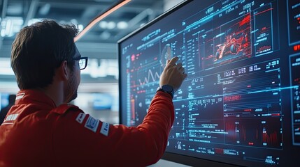 Engineer Analyzing Telemetry Data in Formula Racing