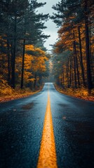 Obraz premium Rain drop on wet asphalt road autumn. Rainy weather