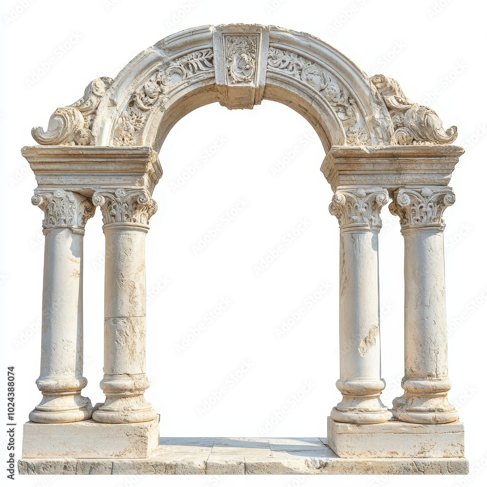Poster a decorative stone archway with intricate carvings and columns.
