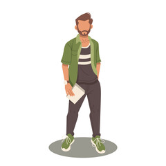 handsome man standing with hold book flat design vector