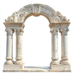 Naklejka premium A decorative stone archway with intricate carvings and columns.