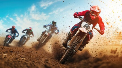 Exciting Motocross Race with Riders on Dirt Track
