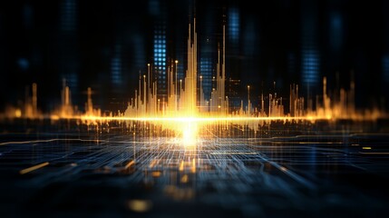 Abstract Futuristic Cityscape with Glowing Lights and Circuitry