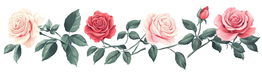 A painting of roses with a white background