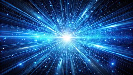Naklejka premium Blue light speed effect with particles in dark space background forced perspective