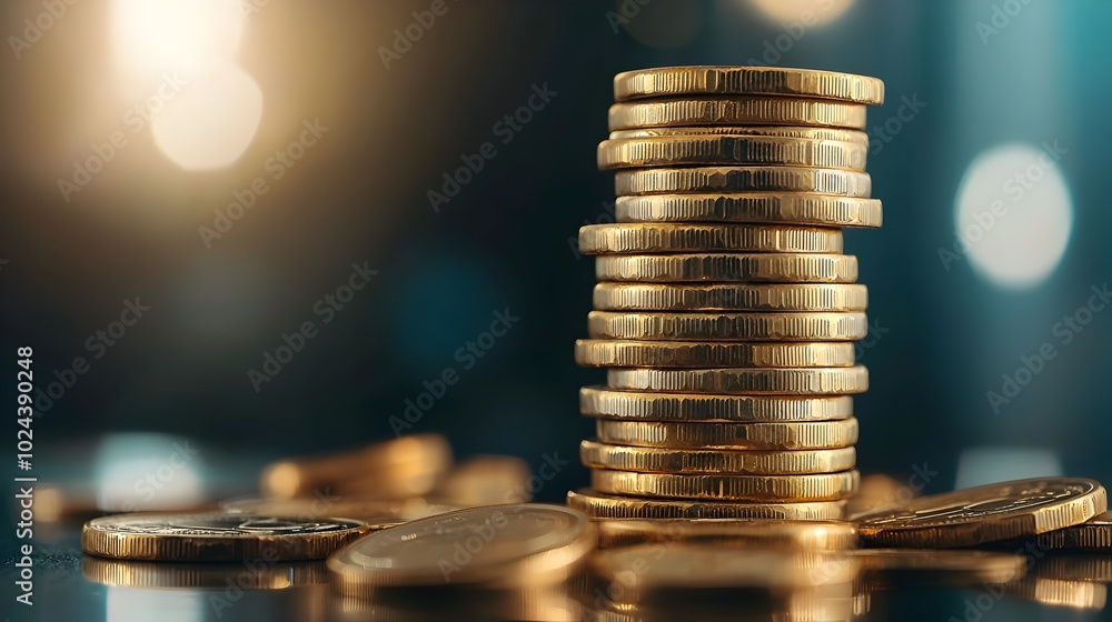 Poster a towering stack of gleaming gold coins symbolizing the accumulation of wealth financial success and