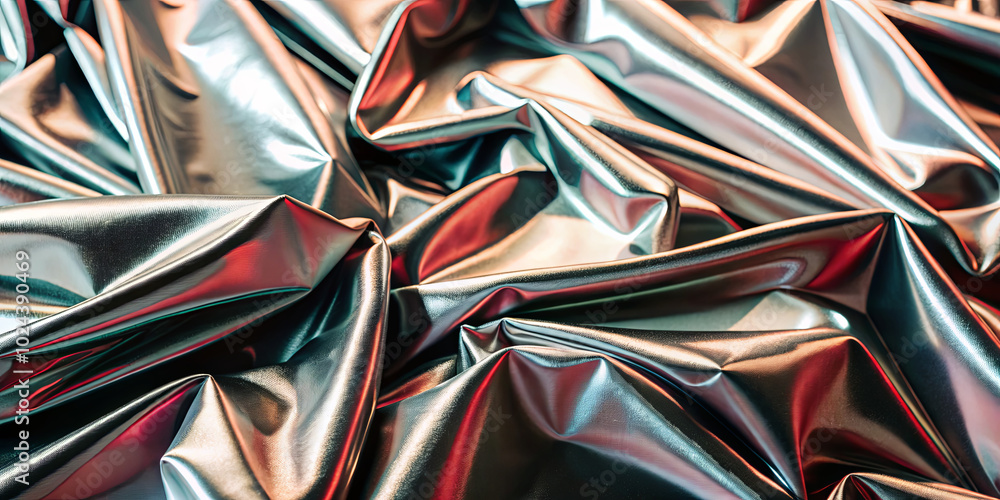 Aufkleber a stunning display of crumpled metallic fabric highlights its glossy finish and intricate folds, ref