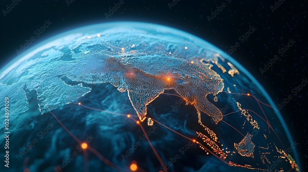 Poster a 3d depicting the interconnected global financial system and the seamless flow of digital transacti
