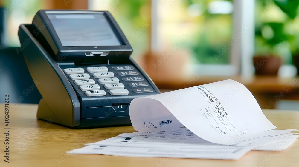 Aufkleber close up view of a payment receipt printing from a credit card terminal device the image shows the d