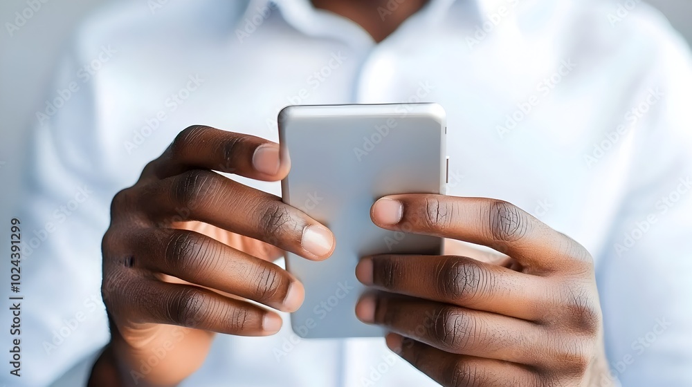 Poster close up view of a person s hand using a mobile financial application on a smartphone screen to cond