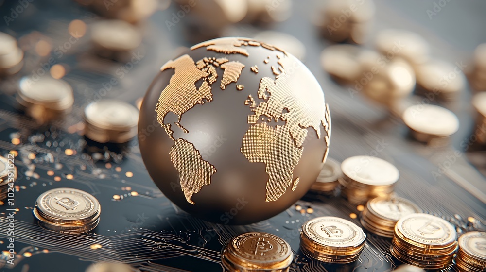 Poster visually captivating 3d depicting the interconnected nature of global financial transactions and dat