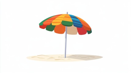 Obraz premium A cheerful, cartoon beach umbrella with colorful stripes stands out against a white background. This simple illustration is perfect for representing summer fun, vacations, and escaping the heat.