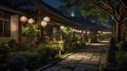 Obraz premium Serene Night in a Japanese Garden