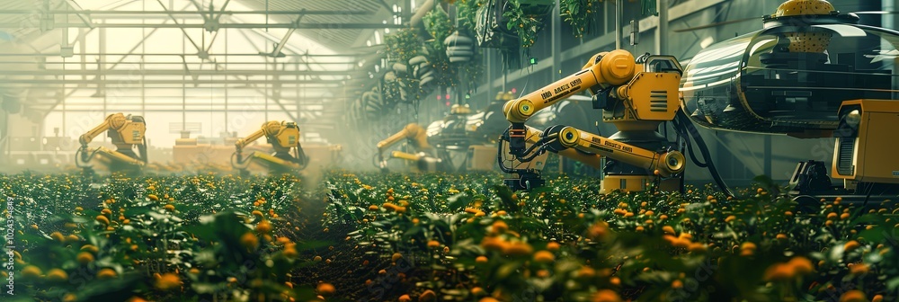 Aufkleber Drones and AI-powered robots efficiently monitor and manage crops, improving agricultural practices in a modern farming environment. Generative AI