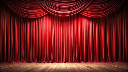 Fototapeta premium Theatrical backdrop with large red curtains against empty background