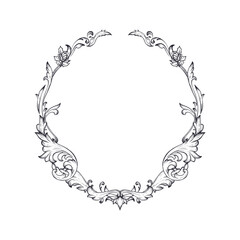 Vector round frame with hand drawn elements, flowers, plants for Christmas card in vintage style.