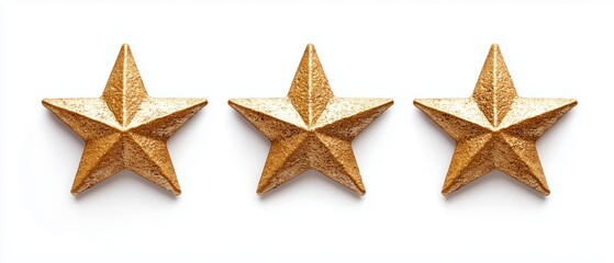 Obraz premium Three golden stars in a row on a white background