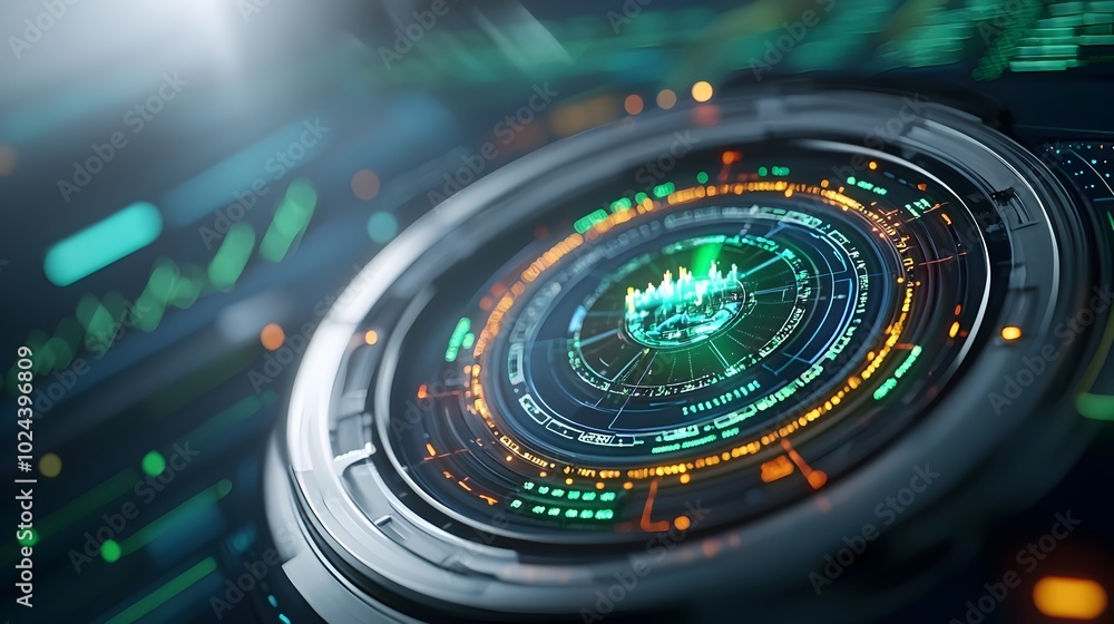 Poster futuristic digital dashboard providing real time financial data visualization and analytics for info