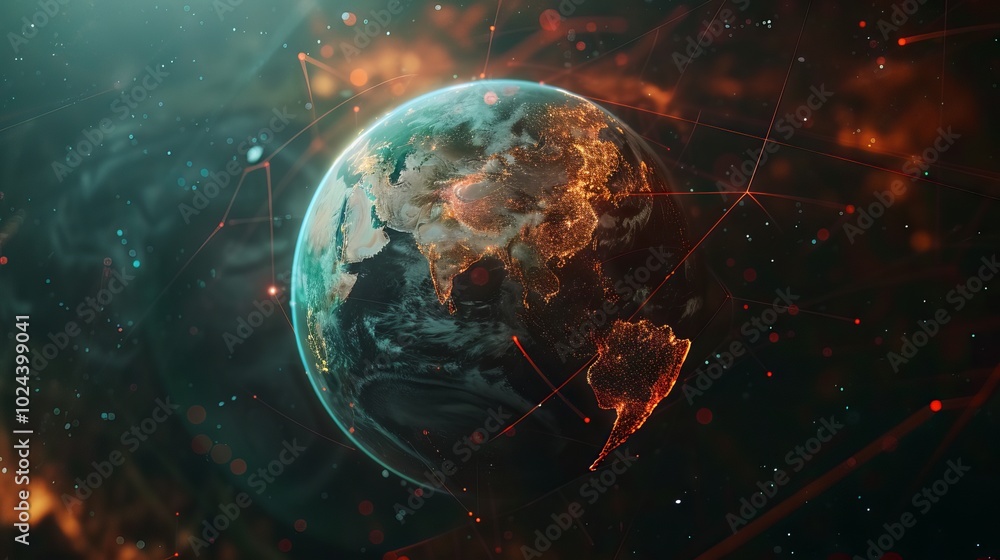 Aufkleber global network connection with geometric grid linking the world, representing society, community, an