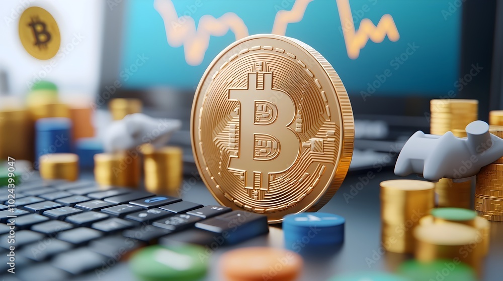 Poster secure online cryptocurrency payment process illustrated with 3d geometric shapes and blockchain tec