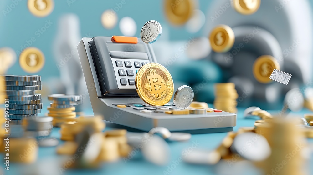 Poster three dimensional depicting the digital process of making payments using cryptocurrency technology f