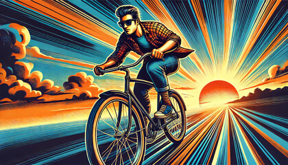 A man riding a vintage bicycle