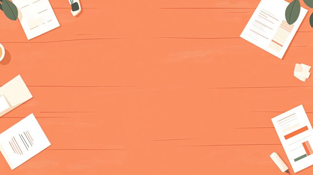 Top view of an office desk with papers, a pen, a cup of tea, and sticky notes.