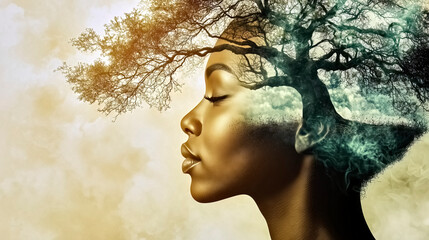Black woman connecting with nature through meditation