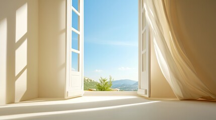 Romantic Light Through Open Window with Scenic View