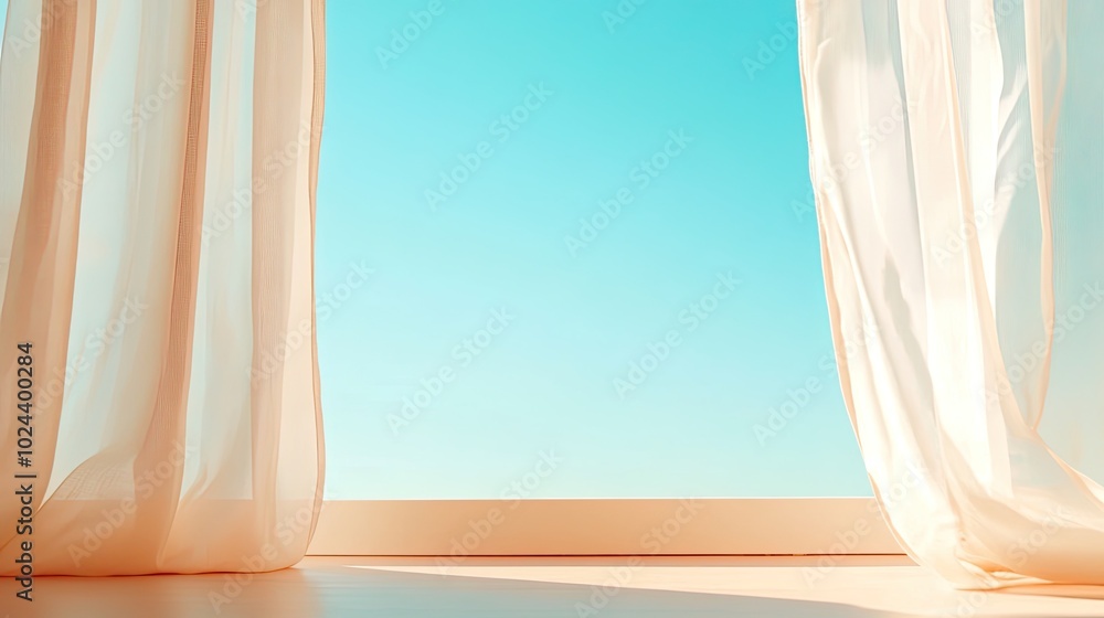 Poster serene scene of an open window with sheer curtains