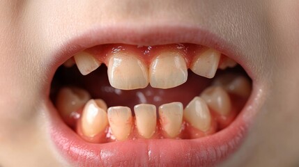 Fototapeta premium Close-up of a child's mouth showing missing front teeth