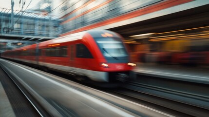 High-speed train, close-up of train zooming past, motion blur creating energy