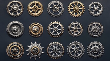 Collection of Metallic Gears with Different Designs