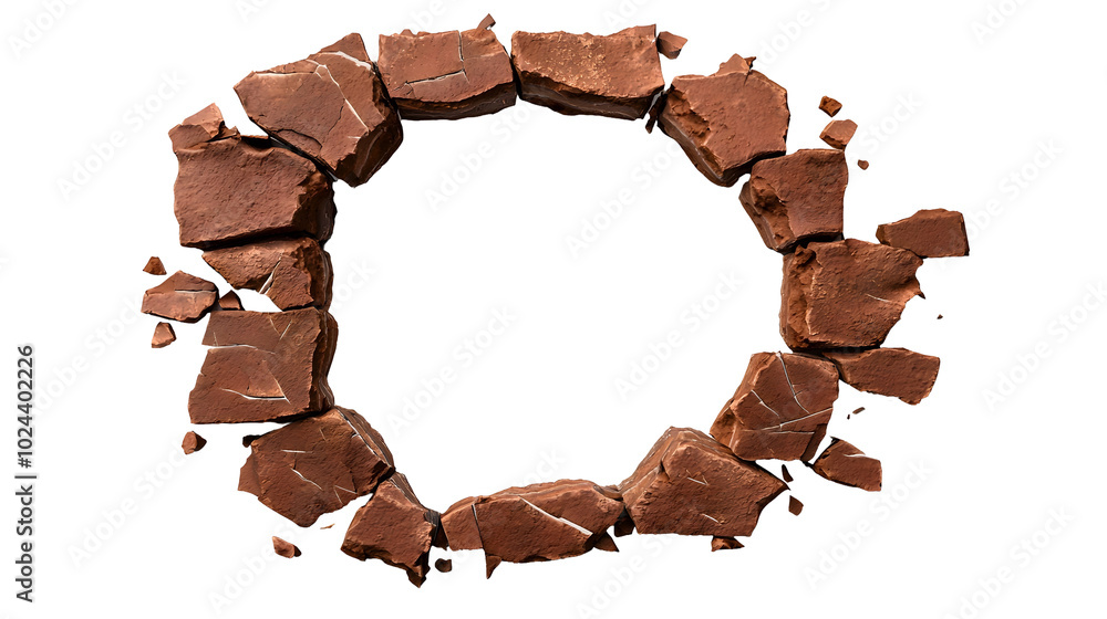 Aufkleber circular hole surrounded by broken, jagged pieces of brown rock creates striking visual effect. text