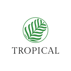 green leaf palm logo design concept idea with label circle