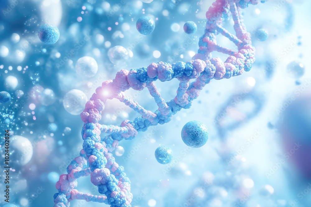 Aufkleber a complex dna double helix structure surrounded by floating molecular spheres