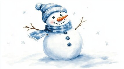 A cute snowman drawing on a white background, perfect for winter decorations. Use it for wallpaper, backgrounds, fabric designs, or wrapping paper.
