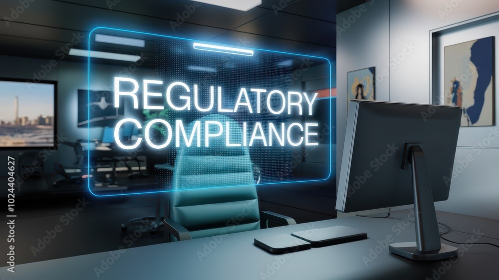 Poster regulatory compliance in a modern digital workspace streamlined electronic interface featuring data 