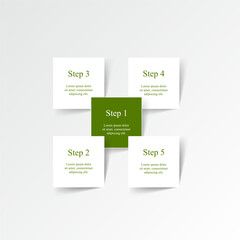 Step by step business presentation or infographic with 5 options, parts or processes.