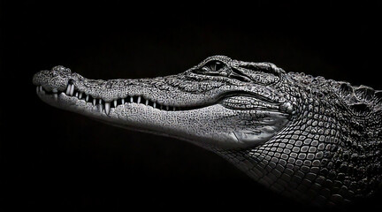 Obraz premium An elegant black and white shot of crocodile in a dark setting