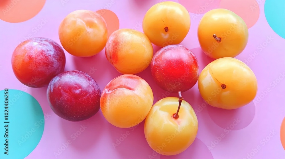 Poster a close up of plums arranged on a table surface