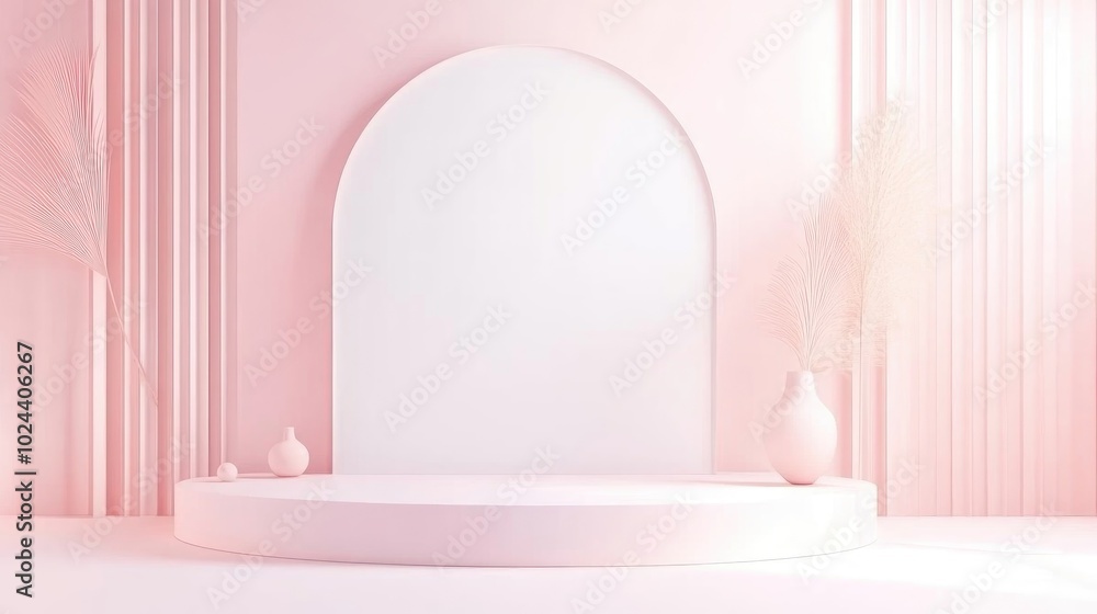 Aufkleber 3D rendering of a contemporary mockup featuring an abstract geometric background a blank template for minimalistic showcases simple shapes and an Art Deco inspired display with pastel colors